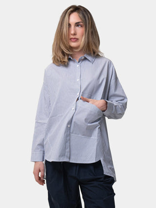 Oversized Hi Lo Striped Cotton Shirt - Baci Fashion
