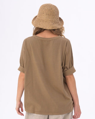 Organic Cotton V-neck Cuffed Short Sleeve Top - Baci Fashion