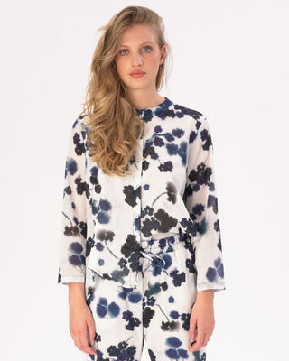 Watercolor Small Floral Band Collar Buttoned Blouse - Baci Fashion