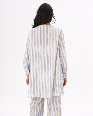 Striped Crinkled Cotton-Linen Kimono