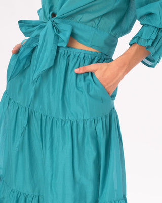 Elastic Waist Pleated Tiered Cotton Skirt