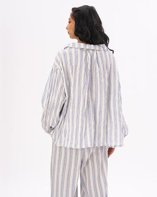 Striped Crinkled Button Up Peasant Shirt