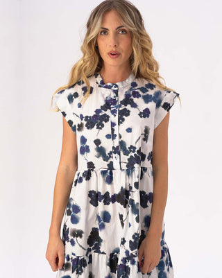 Cap Sleeve Tiered Watercolor Small Floral Cotton Dress