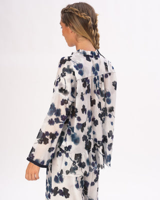 Ruffled Neck Small Floral Cotton Blouse