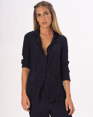 Pleated Crinkled 3 Button Blazer
