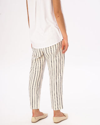 Light Striped Cotton Linen Elastic Pants