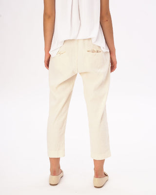 Cream Cotton Linen Elastic Chino Pants