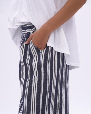 Indigo Striped Cotton Linen Elastic Culottes