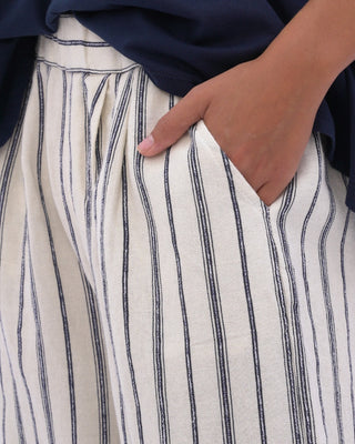 Striped Cotton Linen Elastic Waist Culottes