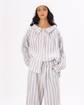 Striped Crinkled Button Up Peasant Shirt