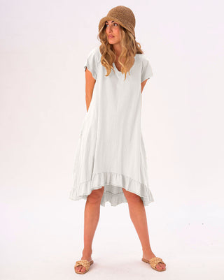 V-neck Ruffled Hem Organic Cotton Dress