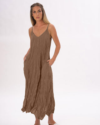 Pleated Crinkled Maxi Slip Dress