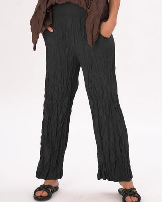 Silky Elastic Waist Crinkled Pleated Pants