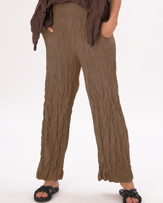 Silky Elastic Waist Crinkled Pleated Pants