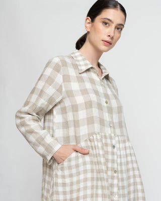 Checker Scoop Panel Button-Up Shirtdress - Baci Fashion