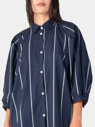Striped 3/4 Balloon Sleeve Shirt - Baci Fashion