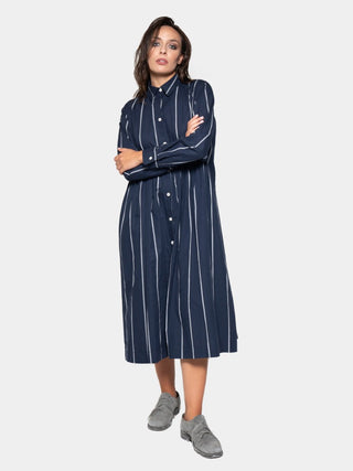 Striped Cotton Midi Shirt Dress - Baci Fashion