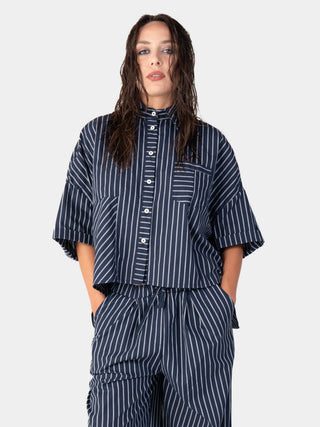 Striped Hi-Lo Cropped Shirt - Baci Fashion