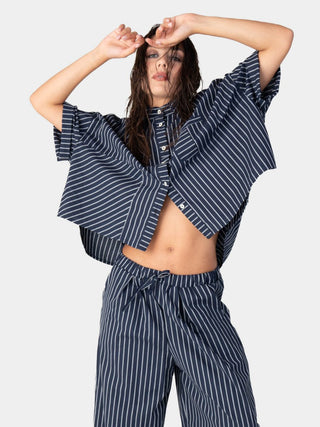 Striped Hi-Lo Cropped Shirt - Baci Fashion