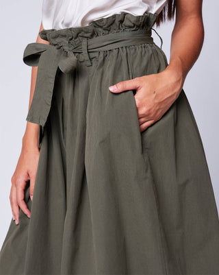Khaki Cotton Pleated Slightly Loose Bow-Tie Feminine Edgy Skirt