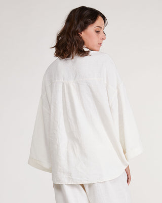Upcycled Linen Pleat Back Hi-Lo Button-Up Shirt