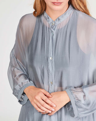 Silk Blend Sheet Button-Up Shirtdress