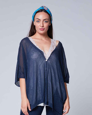 Sheer Gradient Button Poncho