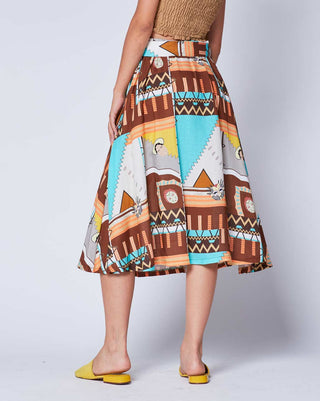 Aztec Patchwork Belted Maxi Skirt