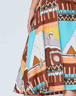 Aztec Patchwork Belted Maxi Skirt