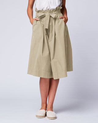 Beige Cotton Pleated Slightly Loose Bow-Tie Feminine Edgy Skirt
