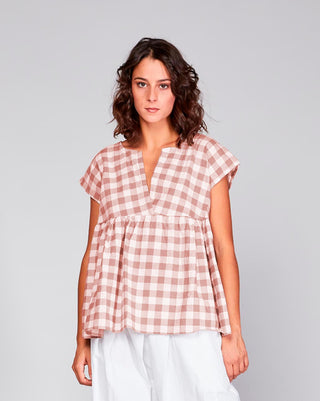 Linen Plaid Baby Doll Top