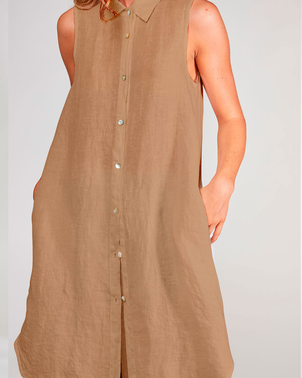 Sleeveless linen hot sale shirt dress