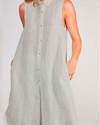Linen Sleeveless Button-Up Shirtdress