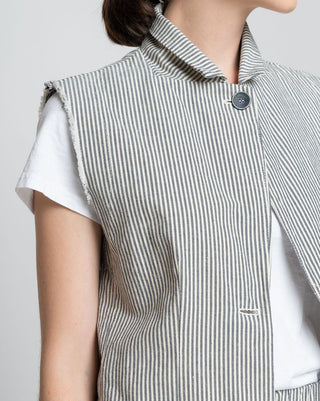 Striped Seamed Button-Up Gilet