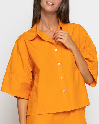 Short Sleeve Cropped Button-Up Shirt