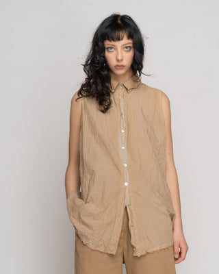 Organic Cotton Washed Button Up Crinkle Sleevless Shirt