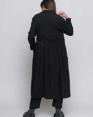 Pleated Single-Button Herringbone Overcoat Dress