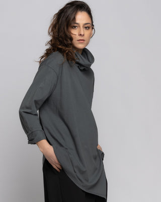 Cowl Neck Tunic T Shirt with Slit