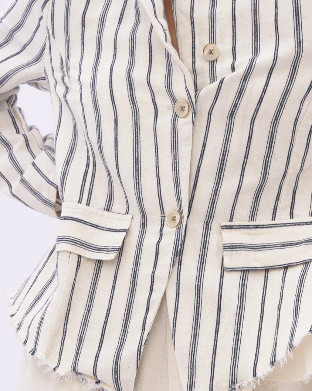 Striped Raw Edge Layered Jacket - Baci Fashion