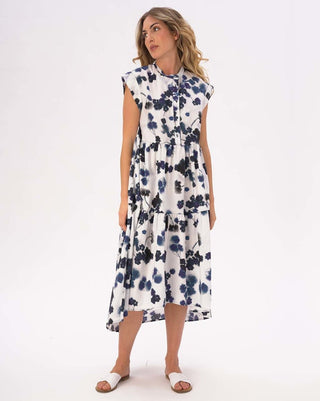 Cap Sleeve Tiered Watercolor Small Floral Cotton Dress - Baci Fashion