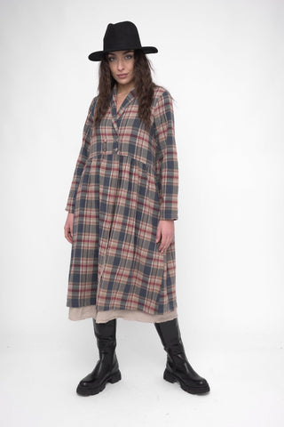 Cotton Plaid Overcoat Dress - Baci Fashion
