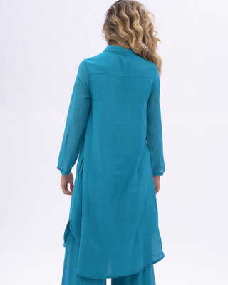 Cotton Silk Blend Pleated Sleeve Shirtdress - Baci Fashion