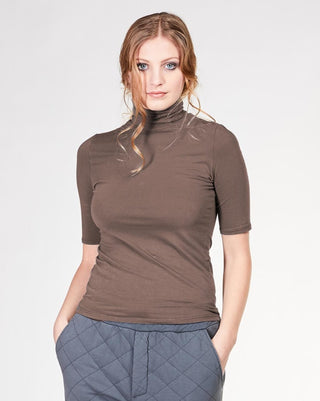 Cowl-Turtleneck Short Sleeve T-Shirt - Baci Fashion