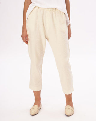 Cream Cotton Linen Elastic Chino Pants - Baci Fashion