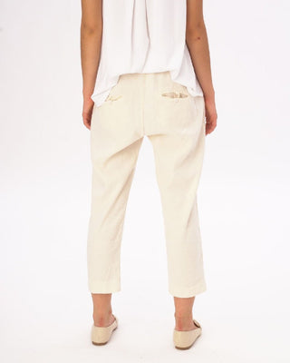 Cream Cotton Linen Elastic Chino Pants - Baci Fashion