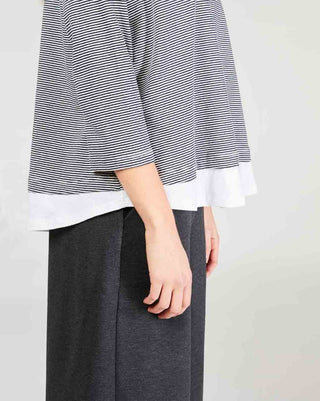 Crewneck Layered Striped Blouse - Baci Fashion