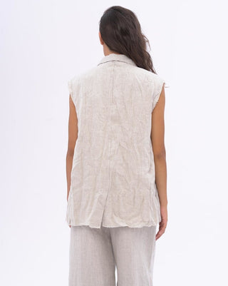 Crinkled Linen Sleeveless Blazer - Baci Fashion