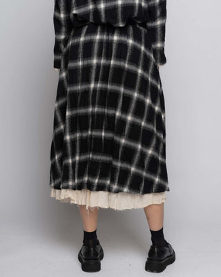 Crinkled Plaid Organic Lining Midi Skirt - Baci Fashion