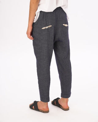Denim Cotton Linen Elastic Pants - Baci Fashion