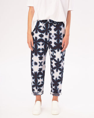 Elastic Drawstring Cotton Big Floral Watercolor Pants - Baci Fashion